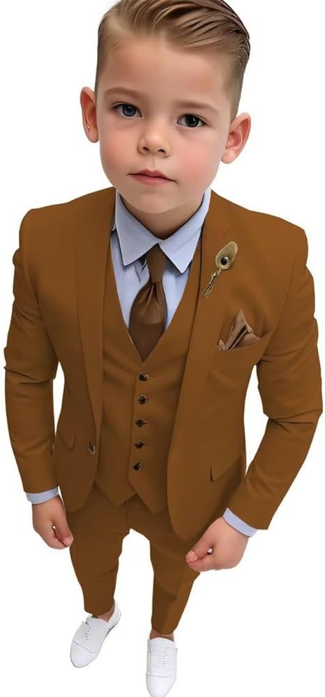 Amazon.com: Boys Suit 3 Pieces Wedding Tuxedo Slim Fit Solid Blazer Vest Pants Formal Suit Set Outfit Brown US6: Clothing, Shoes & Jewelry Kid Tuxedo, Kids Blazers, Boys Tuxedo, Toddler Suits, Wedding Tuxedo, Slim Fit Tuxedo, Formal Suit, Tuxedo Blazer, Tuxedo Wedding