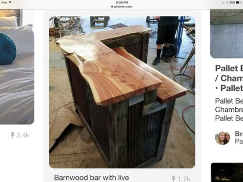 Bar Top Ideas, Diy Wood Bar, Wood Bar Top, L Shaped Bar, Barn Wood Crafts, Funny Home Decor, Bathroom Remodel Pictures, Bathroom Remodel Tile, Gold Home Decor