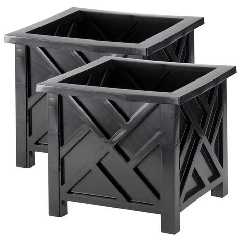 Black Chippendale Planters, Set of 2 - Walmart.com - Walmart.com Rectangular Planter Box, Outdoor Planter Boxes, Front Yard Decor, Rectangular Planters, Galvanized Iron, Self Watering Planter, Outdoor Flowers, Stone Walls, Metal Planters