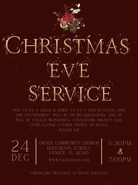 Christmas Eve Candlelight Service, Candlelight Service, Christmas Invitation Card, Christmas Eve Service, Red And Gold Christmas, Traditional Invitation, Christmas Service, Wonderful Counselor, Christmas Concert