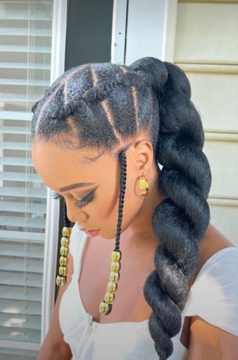 Medium Locks Styles, Braided Ponytail With Curls At The End, Ponytail With Marley Hair, Two Strand Twist Updo Natural Hair, Afro Updo Hairstyles, Natural Hairstyles Updo, Natural Hairstyles For Wedding, Natural Hair Wedding Hairstyles, Short Natural Hair Styles Easy