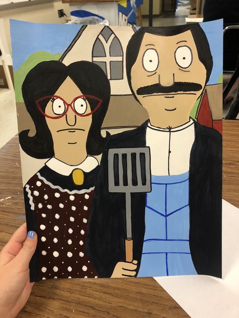 Art Reinterpretation, Parody Paintings, Gothic Painting Ideas, American Gothic Painting, American Gothic Parody, Art Parodies, High School Drawing, Gothic Drawings, Native American Prayers