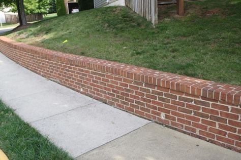 How To Build A Brick Retaining Wall, Brick Retaining Wall Ideas, Red Brick Retaining Wall, Brick Houses Exterior, Wall Designs Ideas, Brick Retaining Wall, Beautiful Fences, Retaining Wall Bricks, Brick House Exterior Makeover