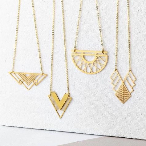 Gold Jewelry In China #GoldJewelryStamps #HandmadeGoldJewellery Kids Gold Jewellery, Jewellery Gold Necklace, Modern Geometric Jewelry, Gold Geometric Necklace, Chevron Jewelry, Africa Necklace, Brass Jewellery, Minimalist Necklace Gold, Midas Touch