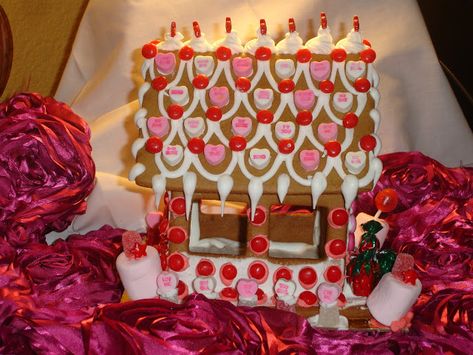 Valentine's Gingerbread House - Giggles Galore Ginger House, Holiday Houses, Gingerbread House Parties, All Things Gingerbread, Gingerbread Party, Gingerbread House Decorations, Cookie House, Candy House, February Valentines