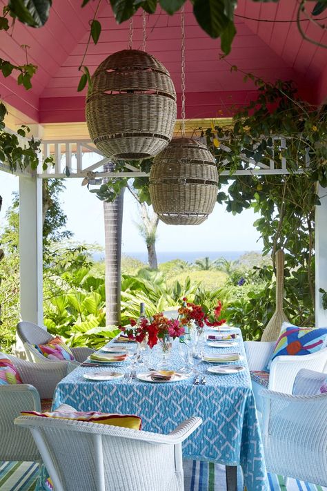 Poolside Gazebo, Turquoise Bedspread, Firmdale Hotels, Tropical Retreat, Veranda Magazine, Kit Kemp, Indian Doors, English Room, No Shoes