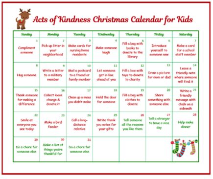 Free Printable Random Acts of Kindness Christmas Calendar for Kids | Money Saving Mom® Christmas Calendar For Kids, Christmas Acts Of Kindness For Kids, December Acts Of Kindness For Kids, Christmas Kindness For Kids, Advent Calendar Acts Of Kindness, Christmas Random Acts Of Kindness, Kindness Advent Calendar For Older Kids, Acts Of Kindness For Kids Christmas, Random Acts Of Kindness Christmas