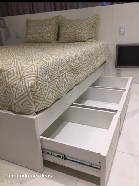 Base Bed Ideas, Small Room Beds, Beds In Small Rooms, Bed In Small Room, Dipan Laci, Bed Base With Drawers, Master Bed Ideas, Bed Making Ideas, Bedding Design Ideas