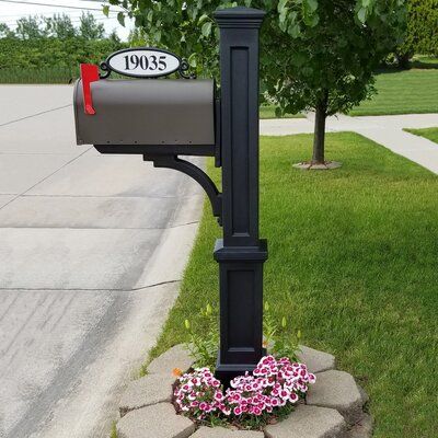 Handsomely detailed. The Newport mail post offers you more than just a functional place to pick up your mail. The exquisite detailing creates a dramatic difference to any home. Color: Black | Winston Porter Cromberg 56" H In-Ground Decorative Post Plastic in Black, Size 56.0 H x 8.0 W x 26.63 D in | Wayfair Decorative Post, Address Decals, Backyard Playset, Mailbox Ideas, Mailbox Posts, Mailbox Decals, Mailbox Post, Chris Loves Julia, Mounted Mailbox