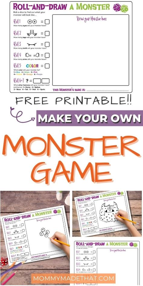 Halloween Dice Game Free Printable, Halloween Games On Paper, Halloween Games Second Grade, Make A Monster Craft Free Printable, Roll A Pumpkin Dice Game Free, Build A Monster Craft, Halloween Game Kindergarten, Classroom Halloween Party Crafts, Halloween Game For Kindergarten