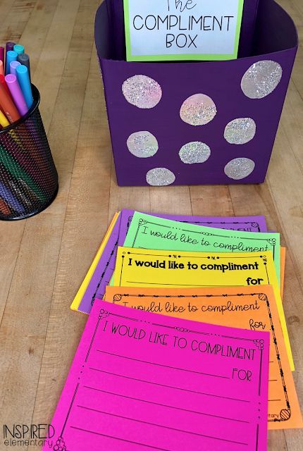 The Compliment Box | Inspired Elementary - FREEBIE! This classroom management tool is a must-have for all teachers! Compliment Cards For Students, Compliment Activities For Kids, I Finished My Work Now What, Classroom Kindness Activities, Classroom Transitions, School Diy Ideas, Teaching Kindness, Finish Work, Kindness Activities