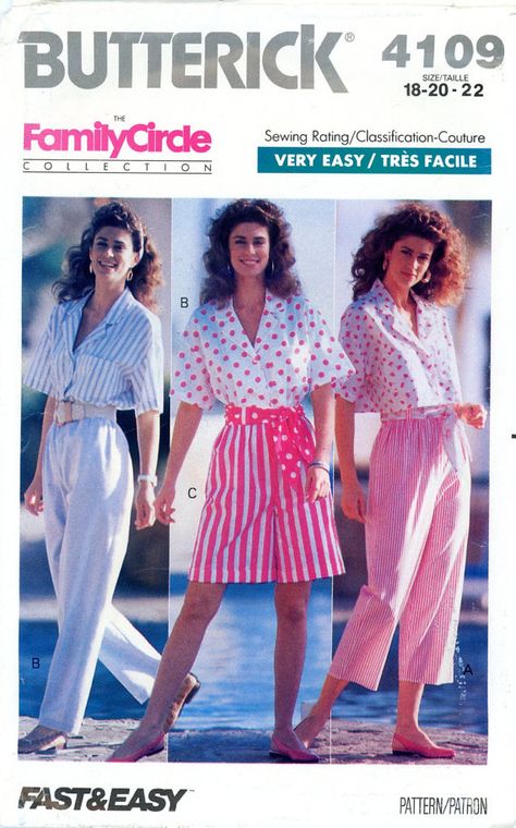 80s Mom Outfit, 1980s Fashion Trends, 80’s Fashion, 80s And 90s Fashion, Butterick Pattern, 1980s Fashion, Loose Fitting Tops, Cuffed Shorts, Grunge Style