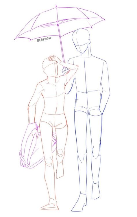 Holding An Umbrella, Couple Poses Drawing, Drawing Body Poses, Couple Poses Reference, Body Drawing Tutorial, Body Reference Drawing, Body Pose Drawing, Poses References, Figure Drawing Reference