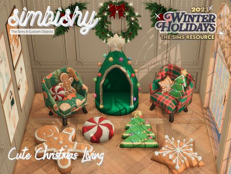 The Sims Resource - Cute Christmas Living Sims 4 Christmas Cc, Crismas Tree, Christmas Poses, Cute Christmas Decorations, Sims 4 Clutter, Christmas Living Room, Sims 4 Expansions, Sims 4 Toddler, Sims4 Clothes