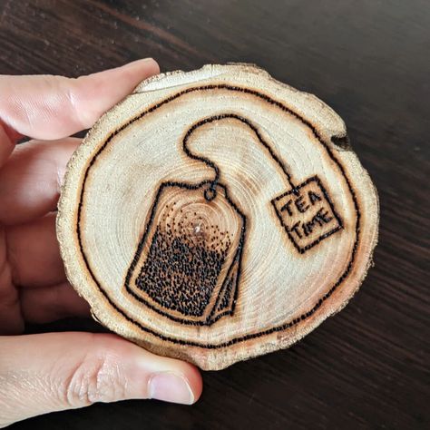 Tea time! 🫖🍵 . . . . . . . . . . . . . . . . . . #wood #woodworker #woodburning #woodburningart #artgallery #wooddesign #daily #instadaily #likesforlike #newcollection #new #homedecor #woodcoasters #coasters Wood Burning Ideas Coasters, Woodburn Coasters, Wood Burning Coasters Ideas, Wood Burning Coasters, Coasters Ideas, Woodburning Projects, Wood Burning Ideas, Pyrography Art, Wood Burning Art