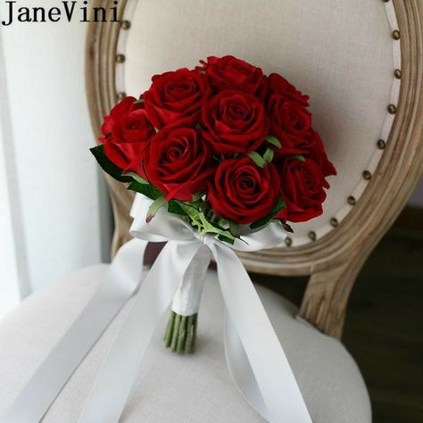 Artificial Flower Bouquet For Bride, Red Bouquets For Bride, Classic Red Rose Bouquet, Bride Red Bouquet, Wedding Flowers Bouquet Red Roses, Red Roses Bouquet Quince, Bouquet Of Flowers Wedding Red, Flower For Bride Bouquets, Red Rose Bouquet For Prom