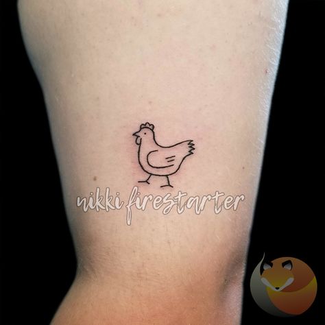 Lil Chicken Geometric Chicken Tattoo, Black And White Chicken Tattoo, Chicken Tattoos Small, Mama Hen And Chicks Tattoo, Chicken Feet Tattoo Ideas, Funny Chicken Tattoo, Cartoon Chicken Tattoo, Dainty Chicken Tattoo, Hen Tattoo Chicken