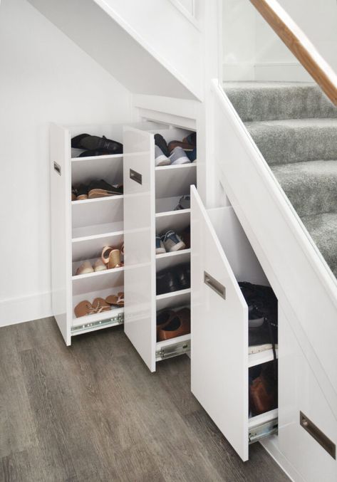 Shoe Rack Under Stairs, Shoe Storage Under Stairs, Stairs Storage Drawers, Easy Shoe Storage, Cabinet Under Stairs, Shoe Storage Drawers, Stairs Storage Ideas, Under Stairs Storage Solutions, Stair Nook