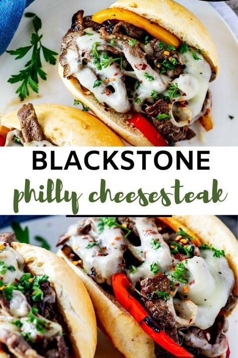 Easy Weeknight Dinners Blackstone, Camping Philly Cheese Steak, Philly Cheese Steak Griddle, Philly Cheese Steak On Blackstone, Black Stone Philly Cheese Steak, Blackstone Philly Cheese Steak Recipe, Philly Cheese Steak Blackstone Griddle, Blackstone Philly Cheese Steak, Sandwich Specials