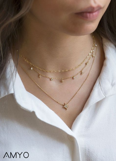 2 Layered Necklaces Gold, Simple Layered Jewelry, Neckale Set Simple, Neckless Layering, Girly Jewelry Necklaces, Elegant Jewelry Classy Gold, Designer Gold Jewellery, Pretty Jewellery Gold, Layering Gold Necklaces