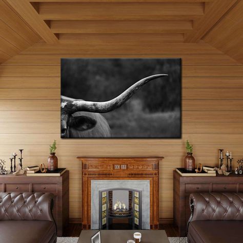 Texas Longhorn Cattle will easily beautify any room. Bring this stunning art of your favorite animal into your home to set a positive tone to the entire space. Longhorn Canvas, Texas Longhorn Cattle, Longhorn Cattle, Rocky Boots, Texas Longhorn, Black White Photography, Favorite Animal, Texas Longhorns, Stone Mosaic