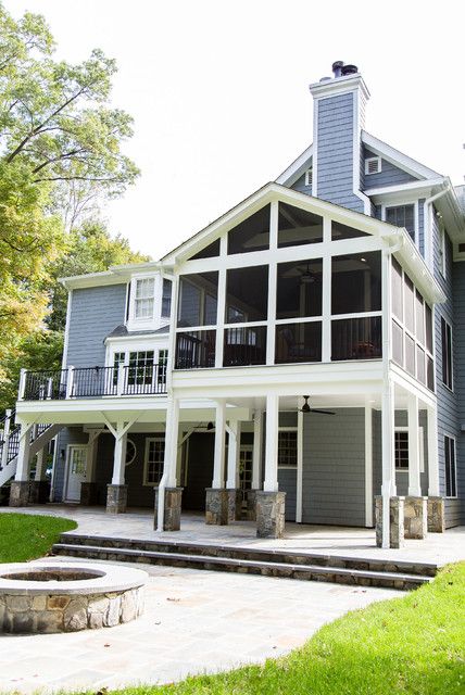 Composite Deck, Screened Porch, Underdeck Drainage and Patio - Contemporary - Porch - DC Metro - by Deckscapes of VA, LLC | Houzz Elevated Deck Ideas, Deck Screened Porch, House Makeovers, Elevated Homes, Homestead House, Patio Deck Designs, Composite Deck, River Cottage, House Deck