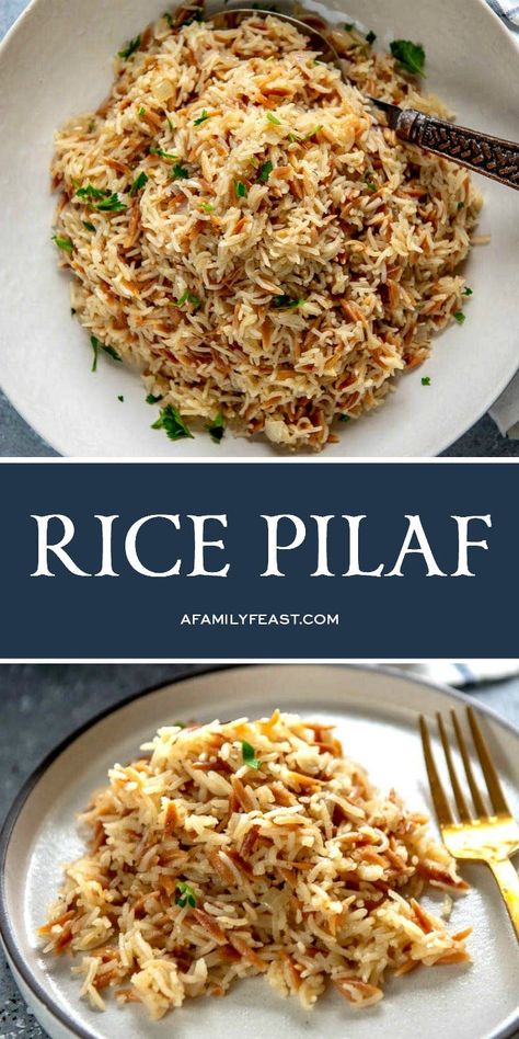 A simple and really delicious Rice Pilaf recipe - using ingredients you most likely already have in your kitchen! Armenian Rice Pilaf Recipe, Rice Pilaf Recipe, Pilaf Recipe, Rice Side Dish Recipes, Pilaf Recipes, Delicious Rice, Chinese Vegetables, Meal Inspiration, Rice Side Dishes