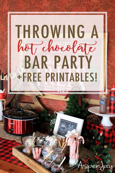 How to throw the perfect hot chocolate bar party + free cocoa bar printables! Such a fun idea for the holidays! Hot Cocoa Printable, Free Printables Christmas, Holiday Party Decorations Christmas, Hot Chocolate Bar Party, Bar Printables, Perfect Hot Chocolate, Christmas Hot Chocolate Bar, Hot Cocoa Party, Hot Chocolate Party