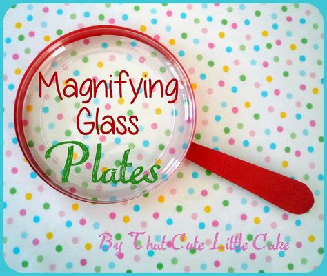 {Craft} Magnifying Glass plates TUTORIAL | That Cute Little Cake Under The Sea Photo Booth, Detective Crafts, Photo Booth Diy, Spy Camp, Sherlock Gnomes, Diy Kids Birthday Party, Mystery Crafts, Glass Crafts Diy, Detective Party