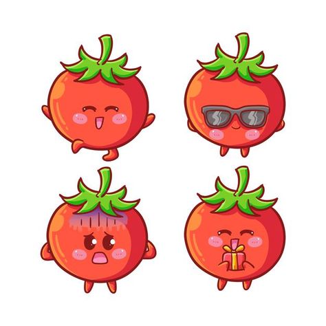 Cute and kawaii tomatoes sticker set wit... | Premium Vector #Freepik #vector #food #gift #cartoon #smile Cute Tomato Cartoon, Tomato Reference, Kawaii Tomato, Tomato Cartoon, Tomato Tattoo, Jus Tomat, Inspiration Stickers, Tomato Drawing, Cute Tomato