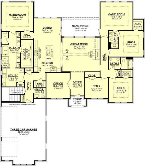 Ranch House Plan - 4 Bedrooms, 3 Bath, 3044 Sq Ft Plan 50-382 Ranch House Remodel, Floor Plans Ranch, Ranch Remodel, House Plans One Story, Ranch House Plan, Texas Ranch, 4 Bedroom House Plans, Monster House Plans, Ranch Style House Plans