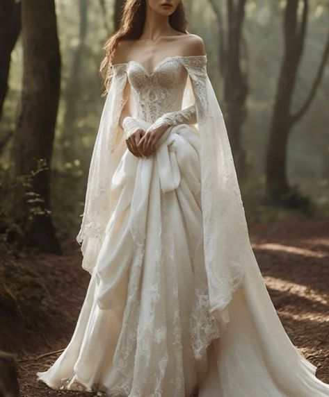 Fantasy Wedding Dress Aesthetic, Traditional Celtic Wedding Dress, Knight Wedding Dress, Elfish Wedding Dresses, Rennaisance Wedding Gown, Elves Wedding Dress, Bookish Wedding Dress, Elven Wedding Veil, 1600s Wedding Dress