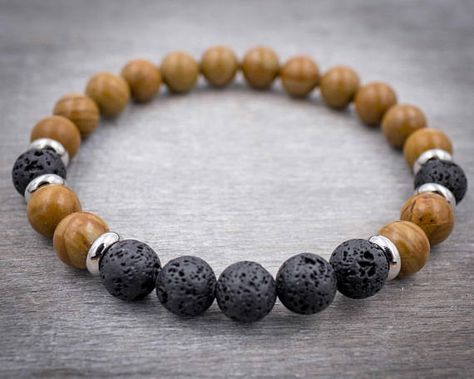 Beaded Gifts, Black Bead Bracelet, Making Bracelets With Beads, Mens Bracelets, Bracelets Beaded, Wrist Mala, Lava Bracelet, Lucky Bracelet, Bracelet Mens