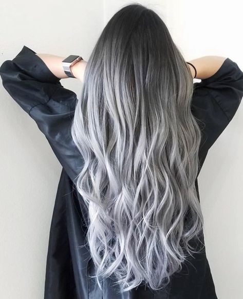 Silver Ombre Hair, Grey Ombre Hair, Silver Hair Color, Fantasy Hair, Ombre Hair Color, Grey Hair Color, Blonde Brunette, Brown Blonde, Hair Color Balayage