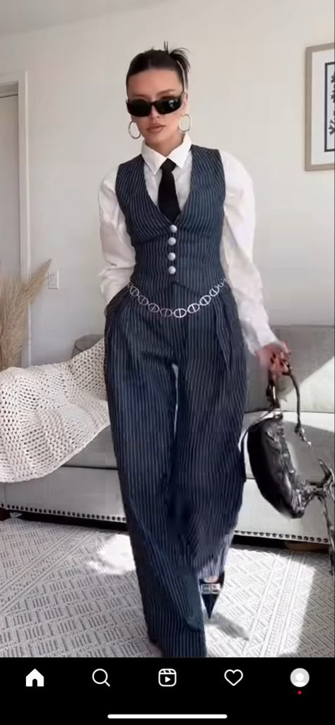 20s Outfit Inspiration, Waistcoat Shirt Women, 2 Piece Vest Outfit, Pants And Waistcoat Women, Elegant Party Outfits For Women, Waistcoat Outfit Women Formal, Vest And Tie Women, Graduation Pantsuit Women, Formal Unisex Outfit