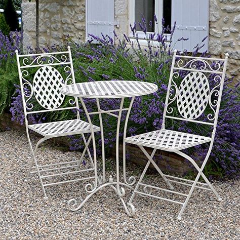 Plant Theatre Provence Bistro Set, Garden Patio Table Shabby Chic Cafe, Folding Garden Table, Metal Garden Furniture, Shabby Chic Garden, Metal Patio Furniture, Bistro Furniture, Cafe Furniture, Outdoor Tables And Chairs, Shabby Look