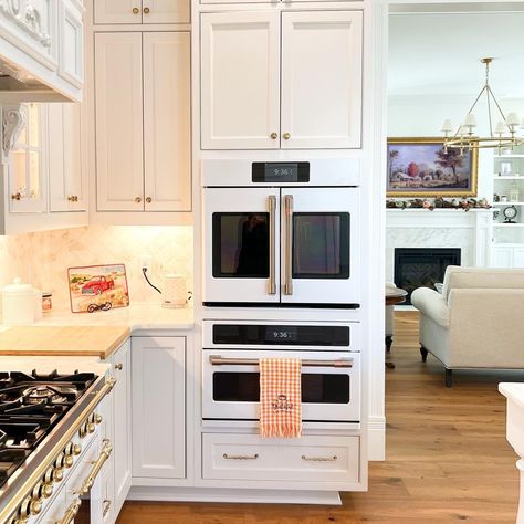 Microwave Under Wall Oven, Ge Cafe French Door Wall Oven, Wall Oven Kitchens, French Door Oven And Microwave, Small Kitchen Double Oven, Kitchens With Double Wall Ovens, Kitchen With Wall Oven Layout, Wall Ovens Ideas Layout Small Kitchen, Wall Ovens Ideas Layout