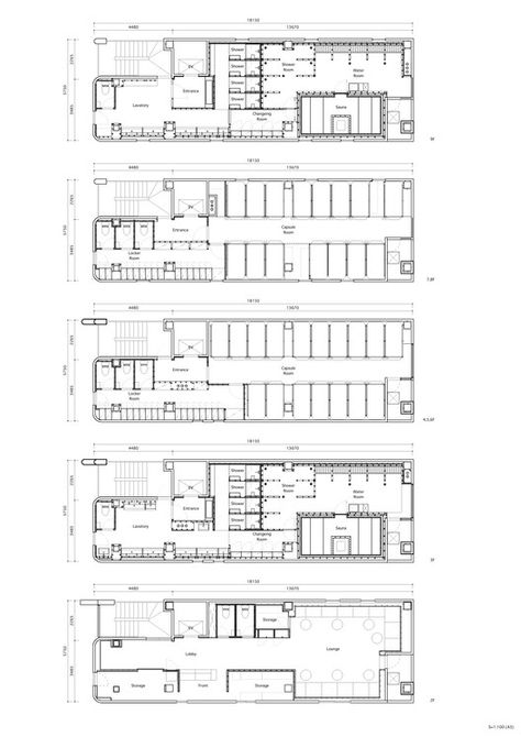 Gallery of ºC (Do-C) Ebisu / Schemata Architects - 16 Capsule Hotel Japan, Sleep Capsule, Screed Floors, Pod Hotels, Hotel Floor Plan, Hostels Design, Sleeping Pods, Capsule Hotel, Hotel Floor