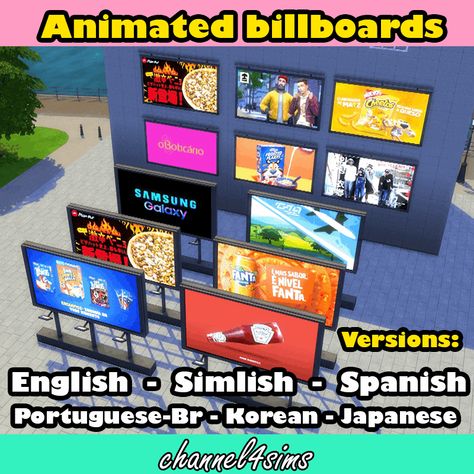 TS4: Animated Billboards | channel4sims on Patreon Sims 4 Cc Galaxy Furniture, Sims 4 Animated Cc, Mall Cc Sims 4, Sims 4 Basketball Hoop, Sims 4 Billboard Override, Sims 4 Store Signs, Sims 4 Korean Save File, Sims 4 Flag Cc, Sims 4 Billboard Cc