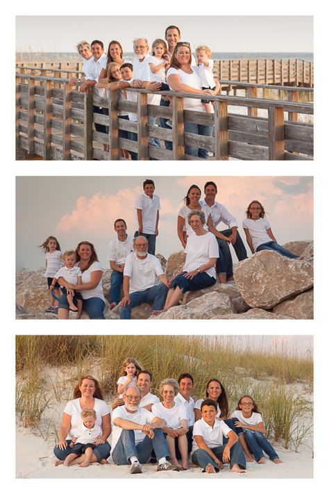 extended family beach photography, water, sand, sunset. golden hour. boardwalk. jetty. rocks. sand dune. sea oats. Family Photo By Water, The Ordinary Photography, Family Beach Pictures Poses, Ordinary Photography, Extended Family Pictures, Large Family Portraits, Extended Family Photography, Big Family Photos, Sea Oats