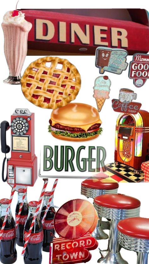 #50sdiner #diner #50s Grease Diner Scene, 1950s Diner Party, 50s Wedding Theme, Diner 50s, 1950s Party Ideas, 1950s Theme Party, Diner Logo, 1950s Diner, Gatsby Party Decorations