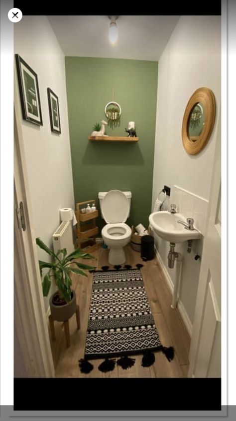 Small Toilet Green, Boho Toilet Room, Small Toilet Ideas Downstairs Loo, Boho Toilet, Small Toilet Design, Yellow Kitchen Cabinets, Wc Decoration, Small Downstairs Toilet, Toilet Room Decor