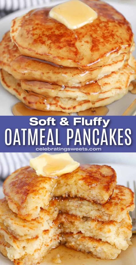 Fluffy Oatmeal Pancakes, Fluffy Oatmeal, Celebrating Sweets, Breakfast Recipies, Best Pancake Recipe, Breakfast Recipes Sweet, Oatmeal Pancakes, Breakfast Pancakes, Pancakes And Waffles