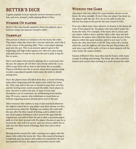 Dnd Gambling, Dnd Gambling Game, Dnd Crafts, Dnd Mini, Gambling Games, D&d Minis, Dungeons And Dragons 5e, Bar Games, Dungeon Master's Guide