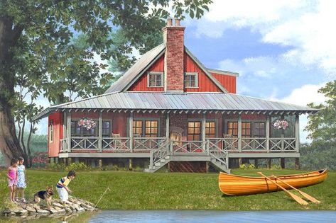 Southern Traditional, Elevation Plan, Coastal House Plans, Standing Seam Metal Roof, Two Story House Plans, Southern House, Southern House Plans, Lake House Plans, Country Style House Plans