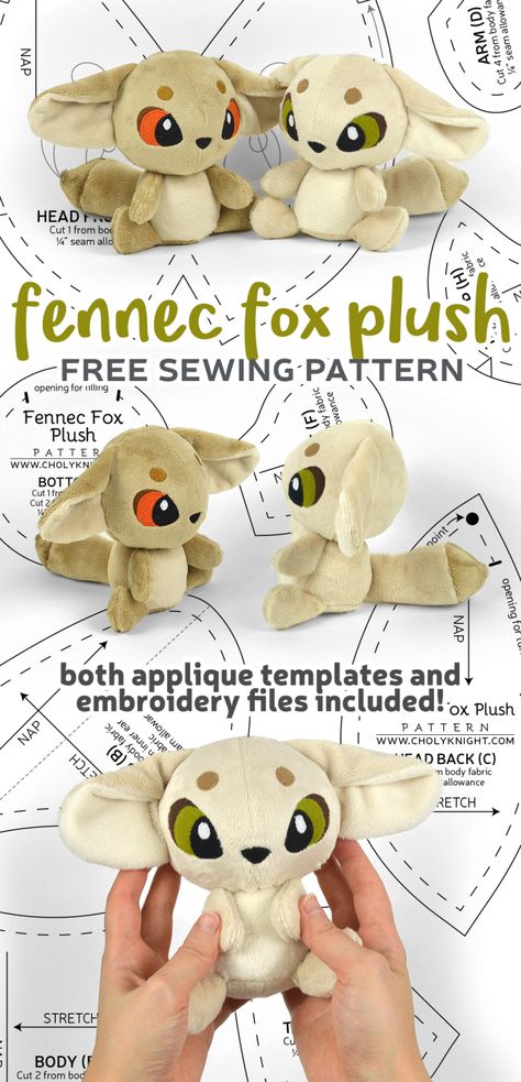 Choly Knight, Fox Sewing Pattern, Cute Sewing Projects, Animal Sewing Patterns, Fennec Fox, Plushie Patterns, Applique Templates, Sewing Stuffed Animals, Plush Pattern