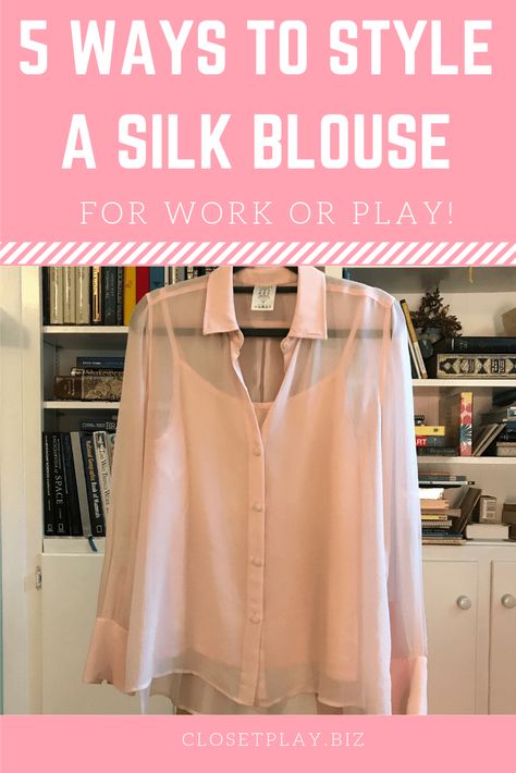 5 Ways to Style a Silk Shirt – Closet Play Image How To Wear Silk Shirt, How To Wear A Silk Blouse, Silk Button Down Shirt Outfit, Silk Blouse Outfit, Silk Shirt Outfit, Aiken South Carolina, Outfit Hacks, Silk Chiffon Blouse, Shirt Wrinkles