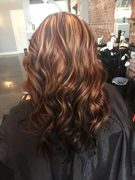 Balayage Auburn, Auburn Hair Balayage, Brown Hair With Lowlights, Red And Blonde, Hair Goal, Light Curls, Hair Highlights And Lowlights, Brown Hair With Blonde Highlights, Red Highlights