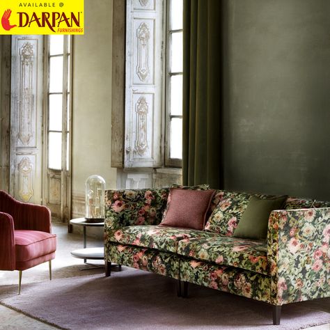 Style your #Home in a way that reflects your true personality. Using Floral printed velvet #SofaFabrics will simply enhance the overall look & appeal of the entire area of your beautiful home! Now available at Darpan Furnishings, visit today.  Your one-stop solution for all #Softfurnishing needs Abids | Banjara Hills | Jubilee Hills | Chandanagar | Gachibowli | Secunderabad  #DarpanFurnishings #Fabricstore #moderndecor #interiorstyle #styleyourhome #uniquedecor #interiordecorating #Upholstery Floral Pattern Sofa, Floral Couch Living Room Modern, Floral Couch Living Room Vintage, Floral Couch Living Room, Floral Sofa Living Room, Grandma Couch, Bird Cottage, Floral Couch, Crushed Velvet Sofa