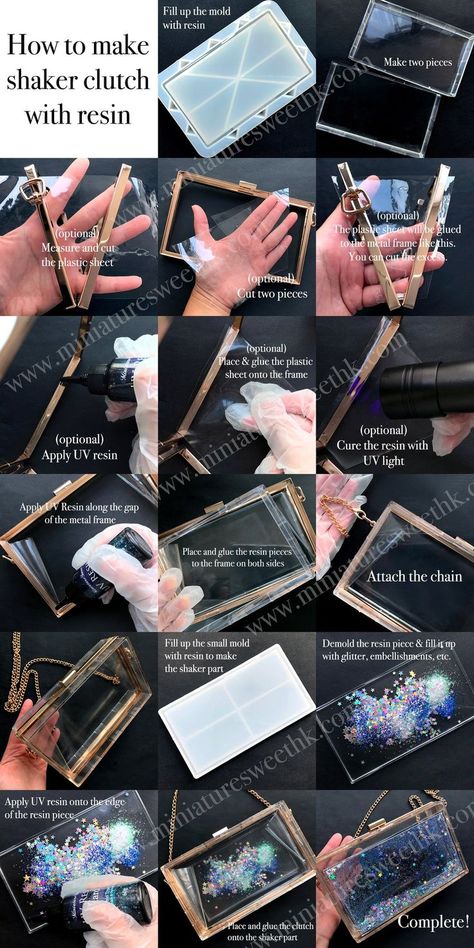 Clutch Diy, Handbag Diy, Diy Earrings Easy, Clear Clutch, Clear Handbags, Resin Jewelry Diy, Diy Handbag, Epoxy Resin Crafts, Diy Resin Art